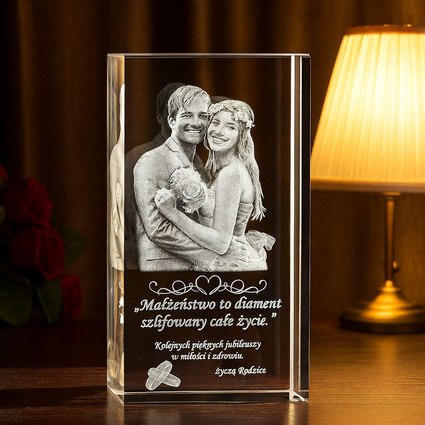 Podziękowania ślubne dla rodziców - duża statuetka 3D. Fotokryształ 3D