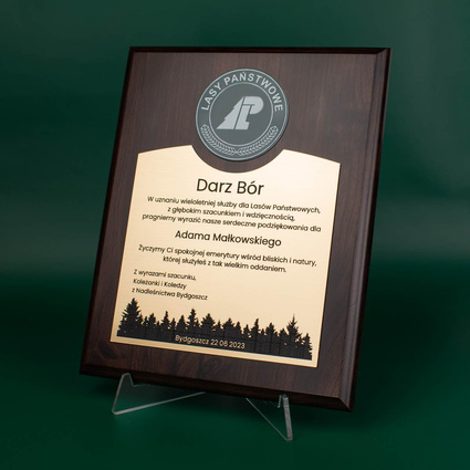 Dyplom z grawerem 203x254 mm - Lasy Państwowe - Podziękowania