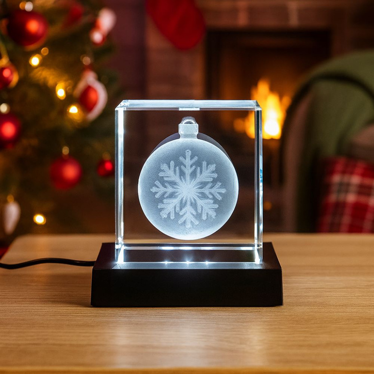 Elegancka fotolampka LED, dekoracja świąteczna - BOMBKA 3D 80x80x80x mm