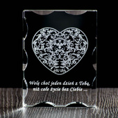 Prezent na rocznicę - ażurowe serce w szkle z Twoją dedykacją - grawer w szkle