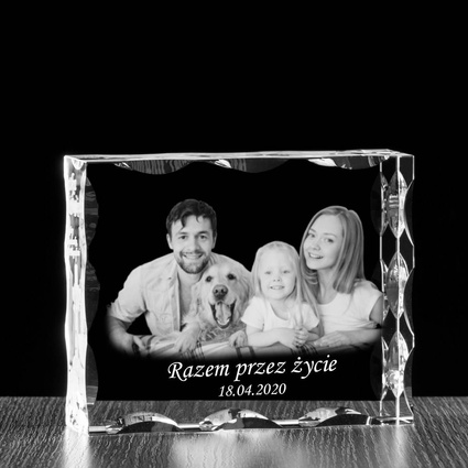 Prezent na Rocznicę Ślubu - Zdjęcie rodzinne 2D w szklanej statuetce