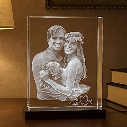 Duża FOTOLAMPKA 3D z grawerunkiem pary młodej – prezent ślubny lub rocznicę