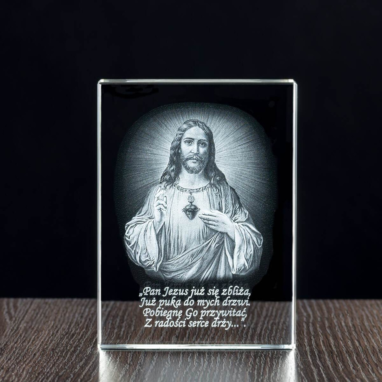 Obrazek Jezusa wygrawerowany w szklanej statuetce - PODZIĘKOWANIE DLA KATECHETY