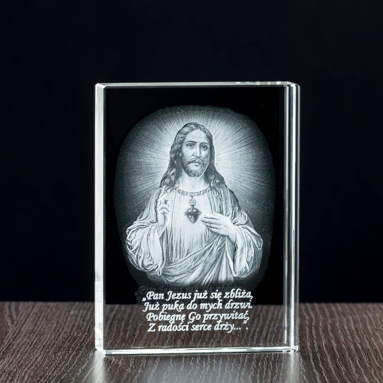 Obrazek Jezusa wygrawerowany w szklanej statuetce - PODZIĘKOWANIE DLA KATECHETY