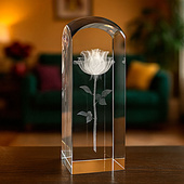 Prezent na ślub - Róża 3D z dedykacją w średniej kolumnie 190x65x65 mm