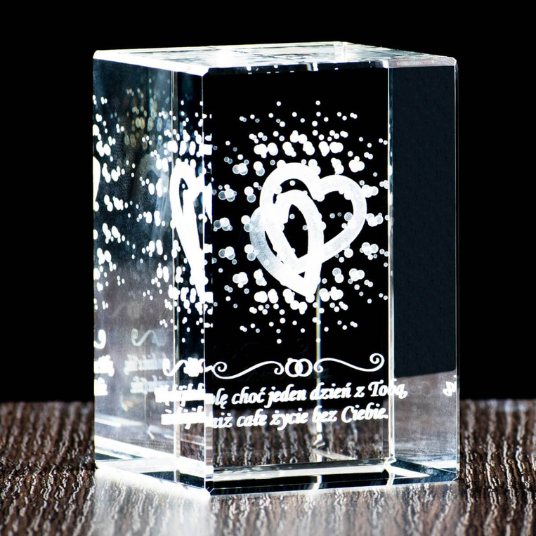 Kryształowy upominek dla niego - SPLECIONE SERCA i dedykacja