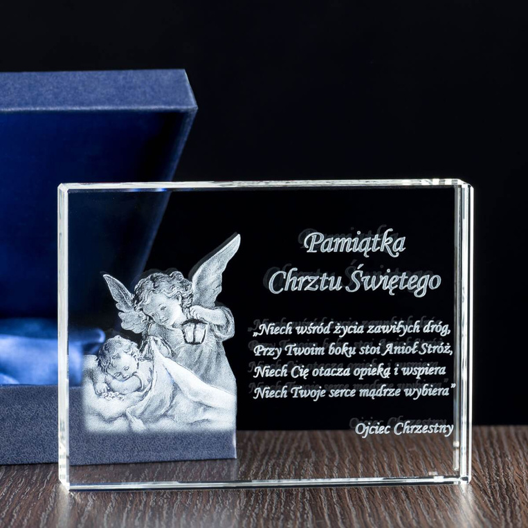 Pamiątka Chrztu Św. z indywidualną dedykacją - fotokryształ 3D