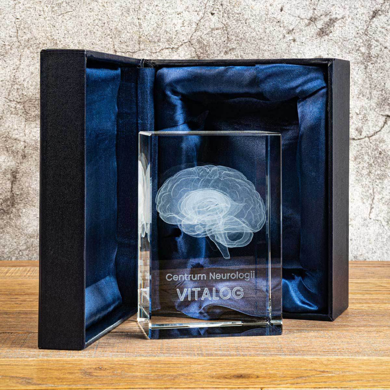 Trójwymiarowy mózg wygrawerowany w szkle na JUBILEUSZ FIRMY