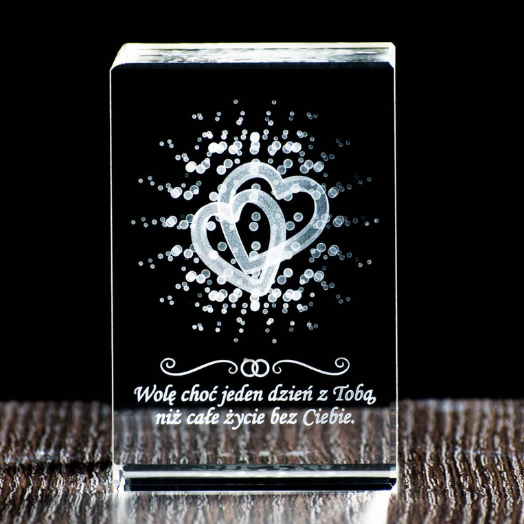 Kryształowy upominek dla niego - SPLECIONE SERCA i dedykacja