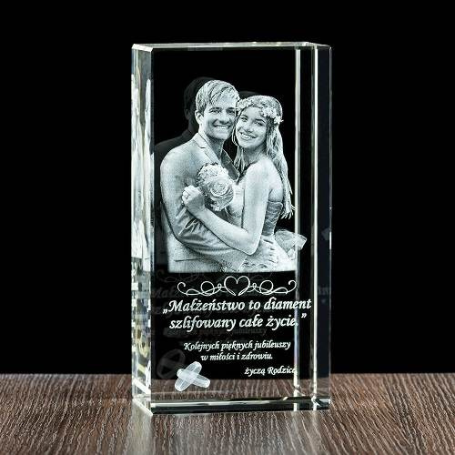 Podziękowania ślubne dla rodziców - duża statuetka 3D. Fotokryształ 3D