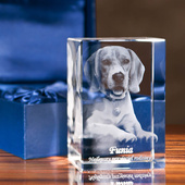 Statuetka dla miłośnika zwierząt - zdjęcie 3D psa wygrawerowane w szkle