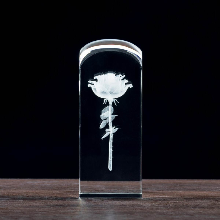 RÓŻA 3D z Twoją dedykacją - statuetka z grawerem wewnątrz szkła.