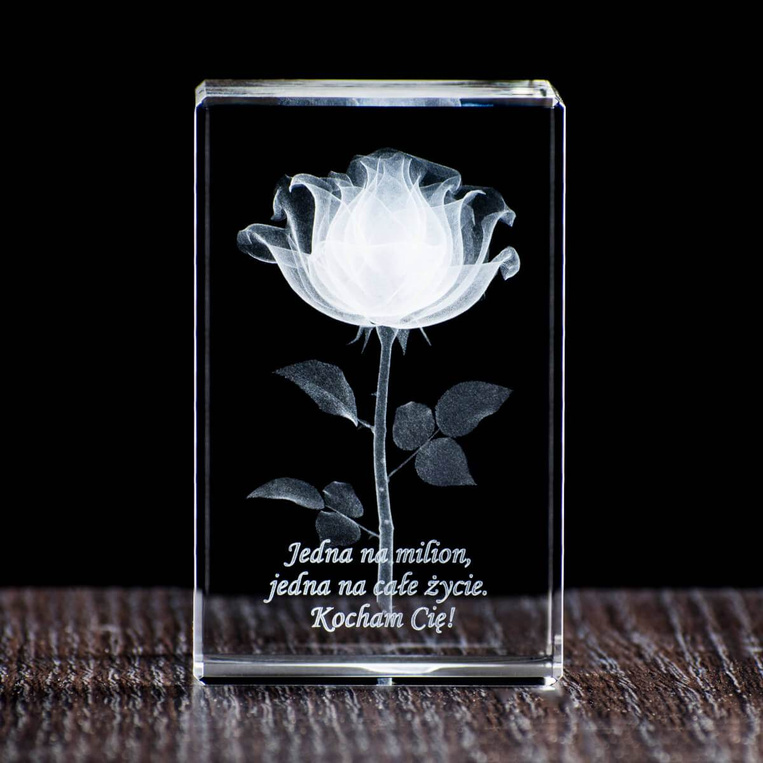 Prezent dla Taty - Róża 3D w małej statuetce 80x50x50 mm. Etui w komplecie