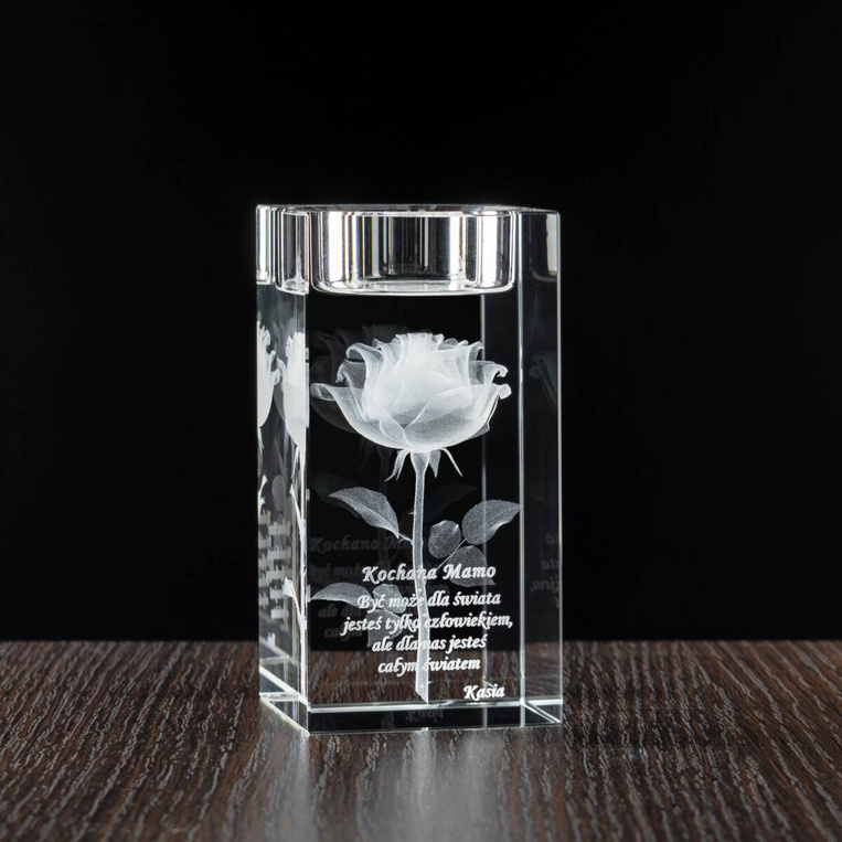 Róża 3D w świeczniku. FOTOPRZENT 3D dla Mamy. Eleganckie etui w komplecie