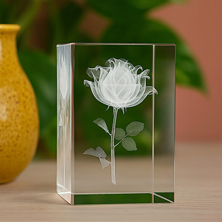 Szklana statuetka 3D z różą – romantyczny prezent na Walentynki Rocznicę