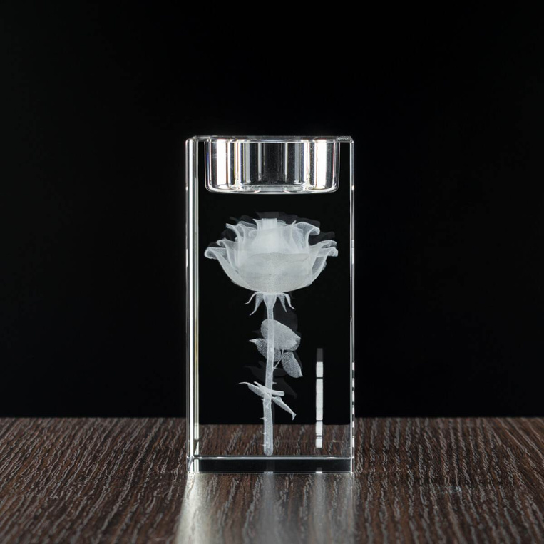 Róża 3D w świeczniku. FOTOPRZENT 3D dla Mamy. Eleganckie etui w komplecie