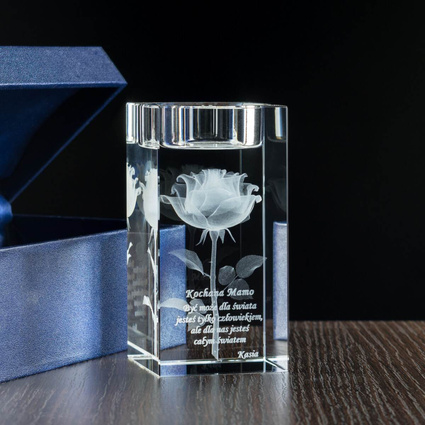 Róża 3D w świeczniku. FOTOPRZENT 3D dla Mamy. Eleganckie etui w komplecie