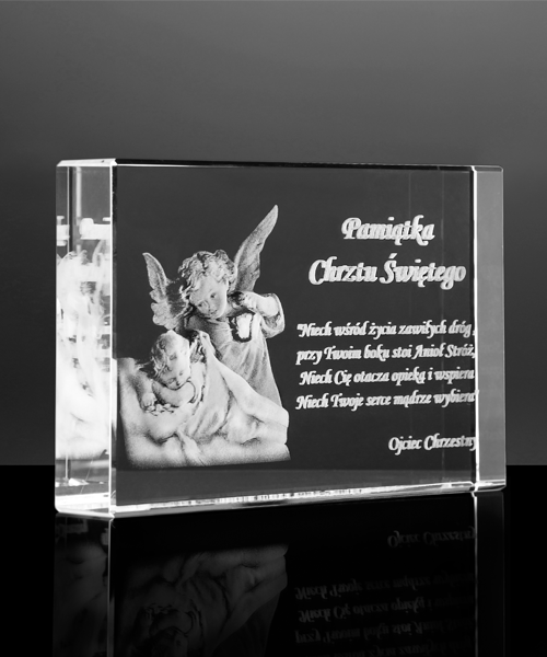 Anioł Stróż 3D w kryształowej statuetce 110×150×30 mm – Pamiątka Chrztu Świętego