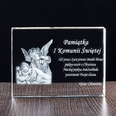 Aniołek wygrawerowany w krysztale z dedykacją na Pamiątkę Komunii Św.