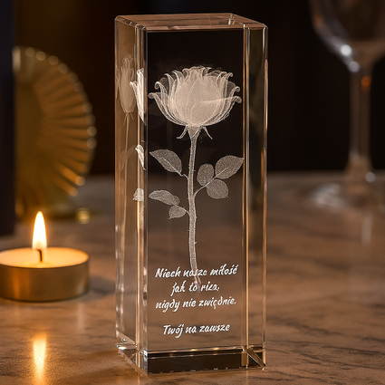 Piękna, grawerowana róża 3D z własną dedykacją dla ukochanej