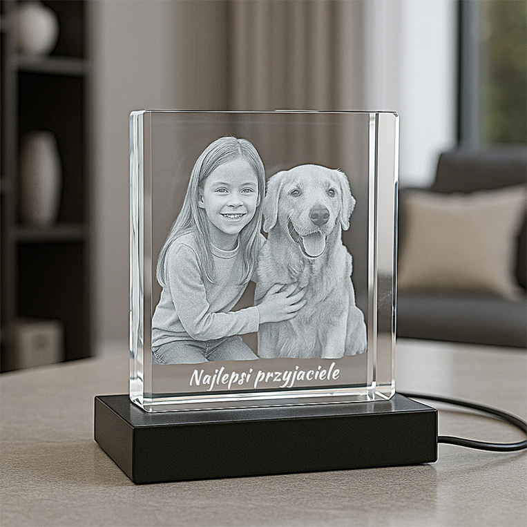 Personalizowany fotokryształ 3D – dziecko z pieskiem + LED