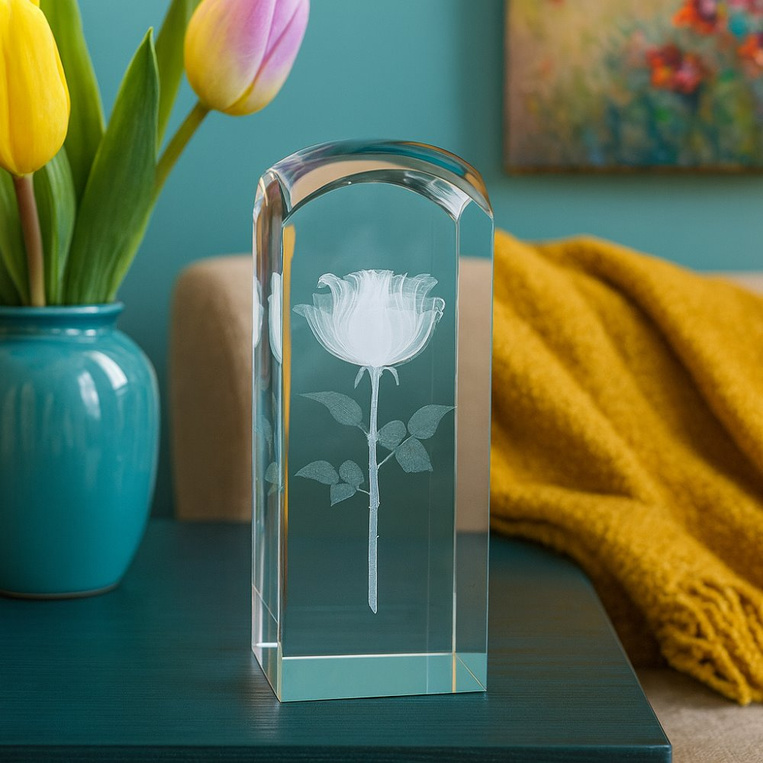 Róża 3D [naturalna) z Twoją dedykacją - statuetka NA PREZENT DLA NIEJ