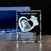 PAMIĄTKA CHRZTU - zdjęcie dziecka w sercu GRAWER W SZKLE