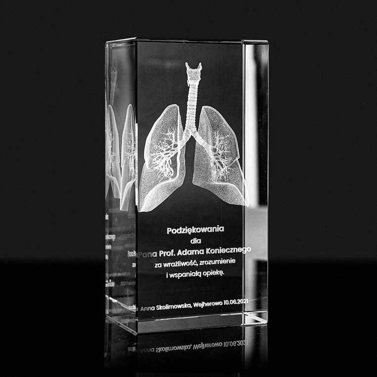Model 3D płuc w krysztale - Prezent dla lekarza