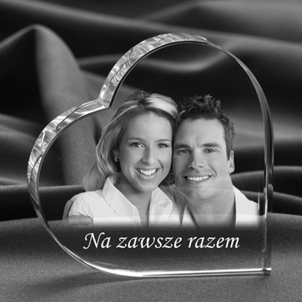 Prezent na Walentynki zdjęcie 2D w kryształowym sercu - fotoprezent