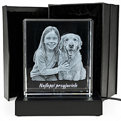 Personalizowany fotokryształ 3D – dziecko z pieskiem + LED