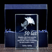 Kryształ na 50 urodziny - róża 3D oraz dedykacja w okazałej statuetce