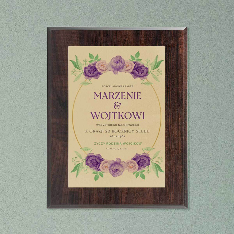 Dyplom 228x305 mm z nadrukiem na 10 15 20 25 30 rocznicę ślubu