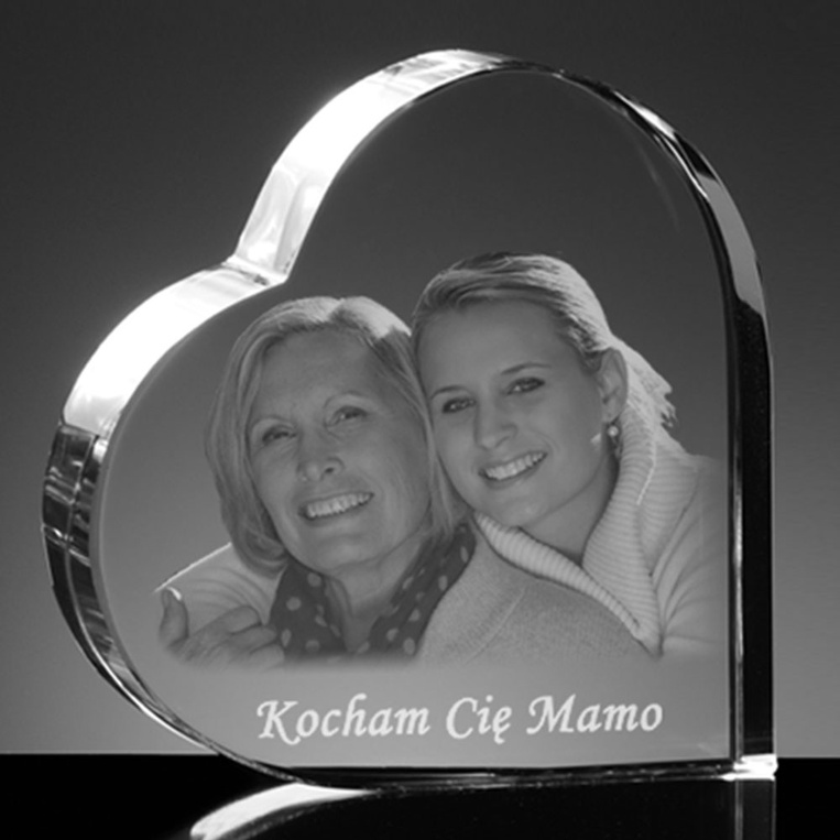 Fotografia w kryształowym sercu dla Mamy na Dzień Matki, urodziny czy imieniny