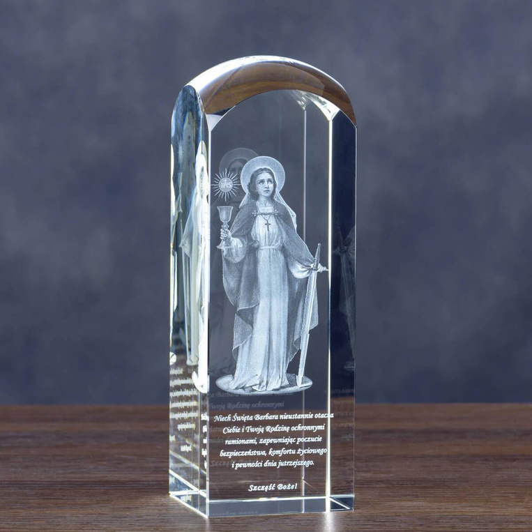 Święta Barbara - grawer w szklanej statuetce DLA GÓRNIKA