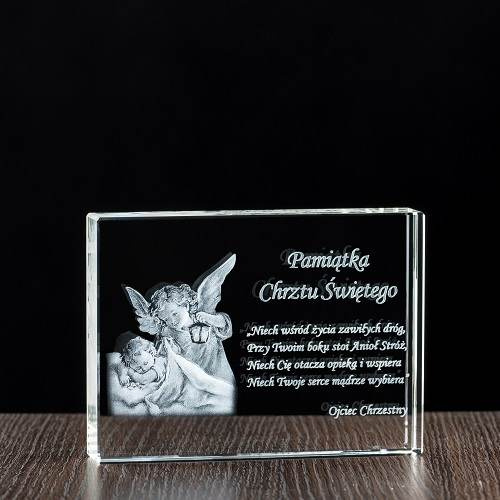 Pamiątka Chrztu 3D w krysztale od Ojca Chrzestnego - FOTOPREZENT 3D