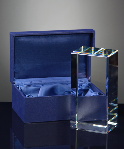 Duży prostopadłościan kryształowy 3D 100×200×70 mm – zdjęcie i dedykacja