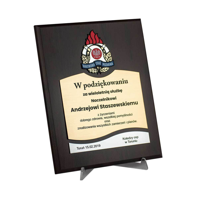 Prezent dla strażaka - dyplom 203x354 mm z grawerem PODZIĘKOWANIA