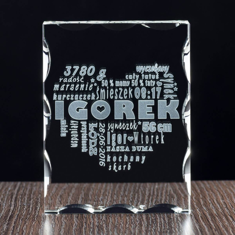 Prezent DLA MAMY - metryczka dziecka po urodzeniu - GRAWER W SZKLE