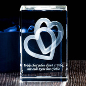 Splecione serca laserowo wypalone w szkle - Statuetka na rocznicę ślubu