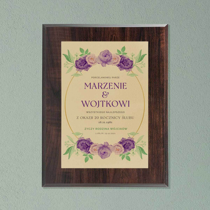 Dyplom 228x305 mm z nadrukiem na 10 15 20 25 30 rocznicę ślubu