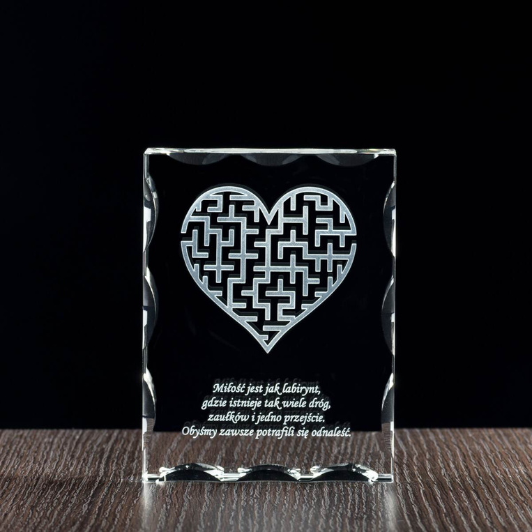 Ozdobny kryształ - Trójwymiarowe serce z labiryntem wraz z miejscem na Twoją dedykację