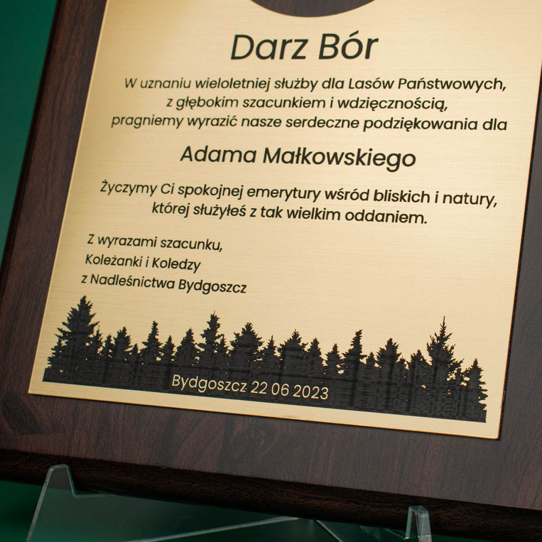 Dyplom z grawerem 203x254 mm - Lasy Państwowe - Podziękowania