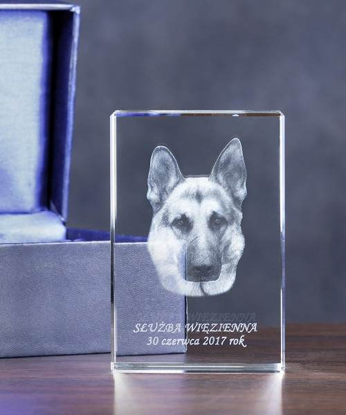Pies w służbie mundurowej - zdjęcie 3D w szkle. Grawer