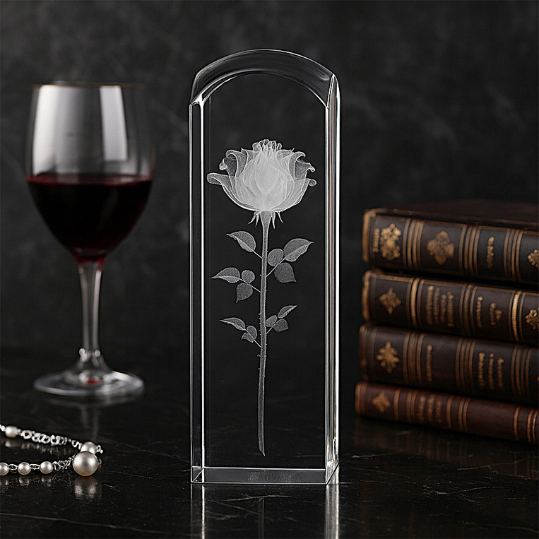 Prezent dla Mamy - Róża 3D z dedykacją w dużej statuetce 220x65x65 mm