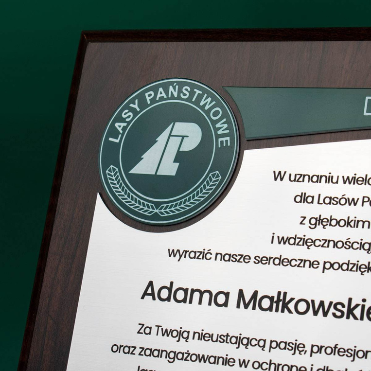 Prezent dla Leśnika 203x254 mm - grawerowany dyplom Nadleśnictwo