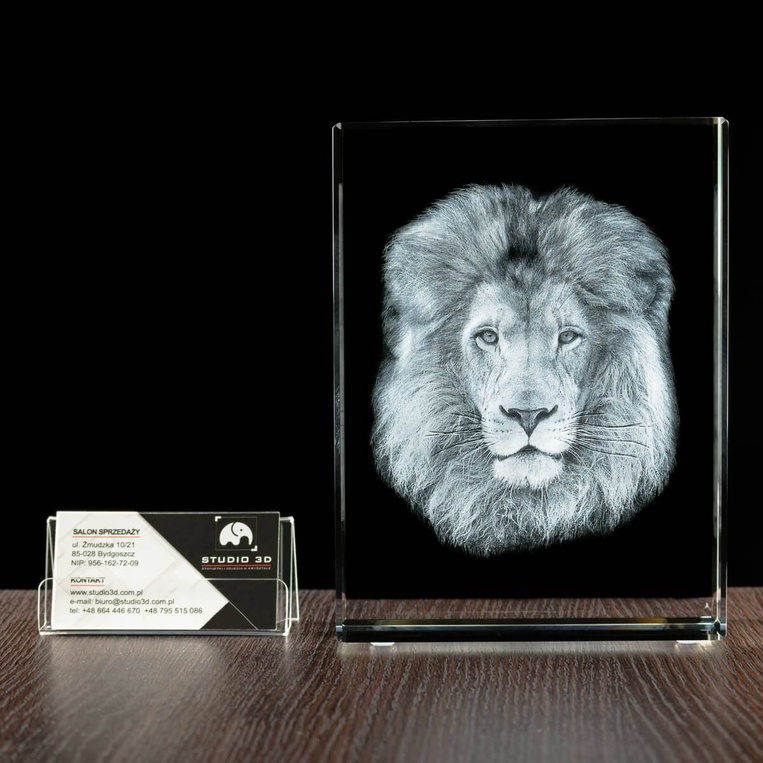 -MEGASTATUETKA- Król zwierząt, Model Lwa grawer 3D w szkle dla myśliwego