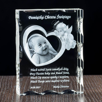 Pamiątka Chrztu Św. 3D - duży fotokryształ ze zdjęciem dziecka