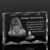 Pamiątka I Komunii Św. Zdjęcie 2D w ozdobnej statuetce kryształowej. Etui