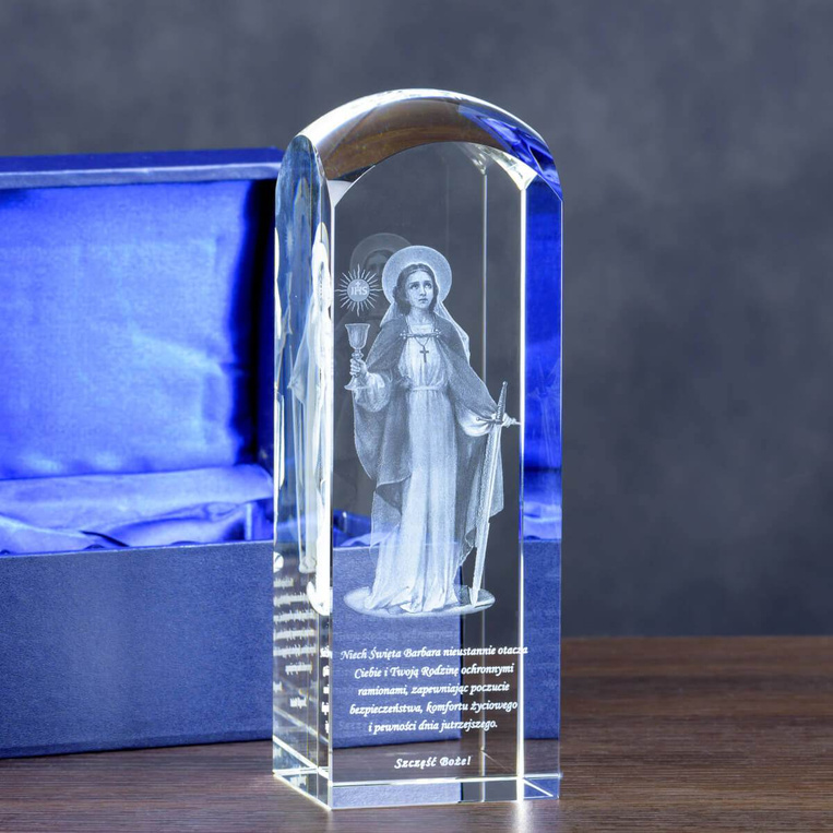 Święta Barbara - grawer w szklanej statuetce DLA GÓRNIKA