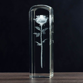 Prezent ślubny Róża 3D w kryształowej kolumnie - duża statuetka + etui